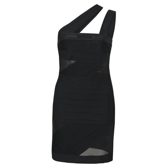 David Koma One-Shoulder Bodycon Dress in Black Nylon
